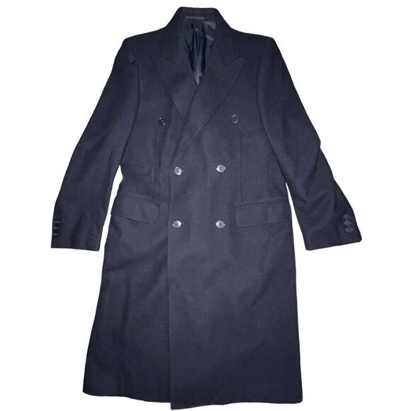 Sespi Men’s Size Medium Trench Coat Navy‎ Blue Four Button Embellished Wool - Picture 1 of 9